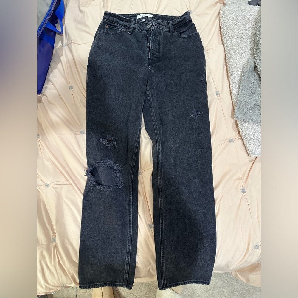 Abercrombie & Fitch curve love Dad high rise black ripped jeans